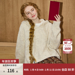 coolhut美式宽松多色毛线衣内搭连帽针织衫V领秋冬短款毛衣外套女