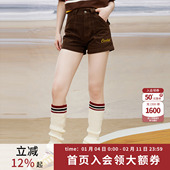 高腰热裤 coolhut美式 2025夏女式 牛仔裤 复古字母短裤 刺绣高街修身
