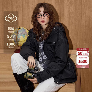 coolhut美式黑色工装羽绒服女收腰连帽短款冬季新款