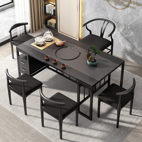 茶桌现代简约茶桌椅组合一桌五椅办公室会客商用茶台烧水壶一体桌