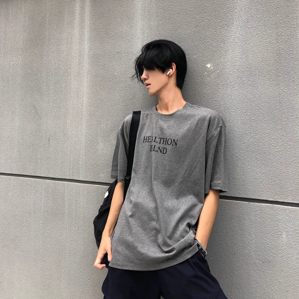 ACHOOO美式复古柔感前后字母双印花调性宽版圆领男女短袖T恤上衣