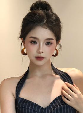 复古法式c型树脂耳钉女2025新款轻奢高级感圈圈耳环独特夸张耳饰