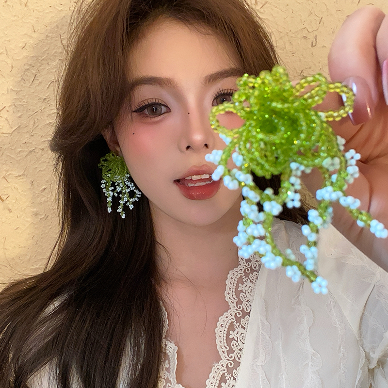 海边度假春日串珠耳夹女