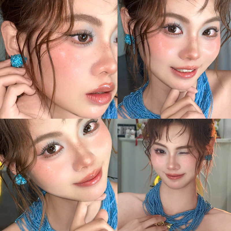 一眼沦陷~蓝色绣球串珠耳夹女无耳洞耳环春夏海边度假氛围感耳饰