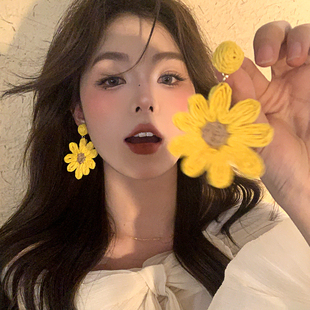 度假风 耳饰 小众编织向日葵黄色花朵耳环女高级感耳钉适合夏天