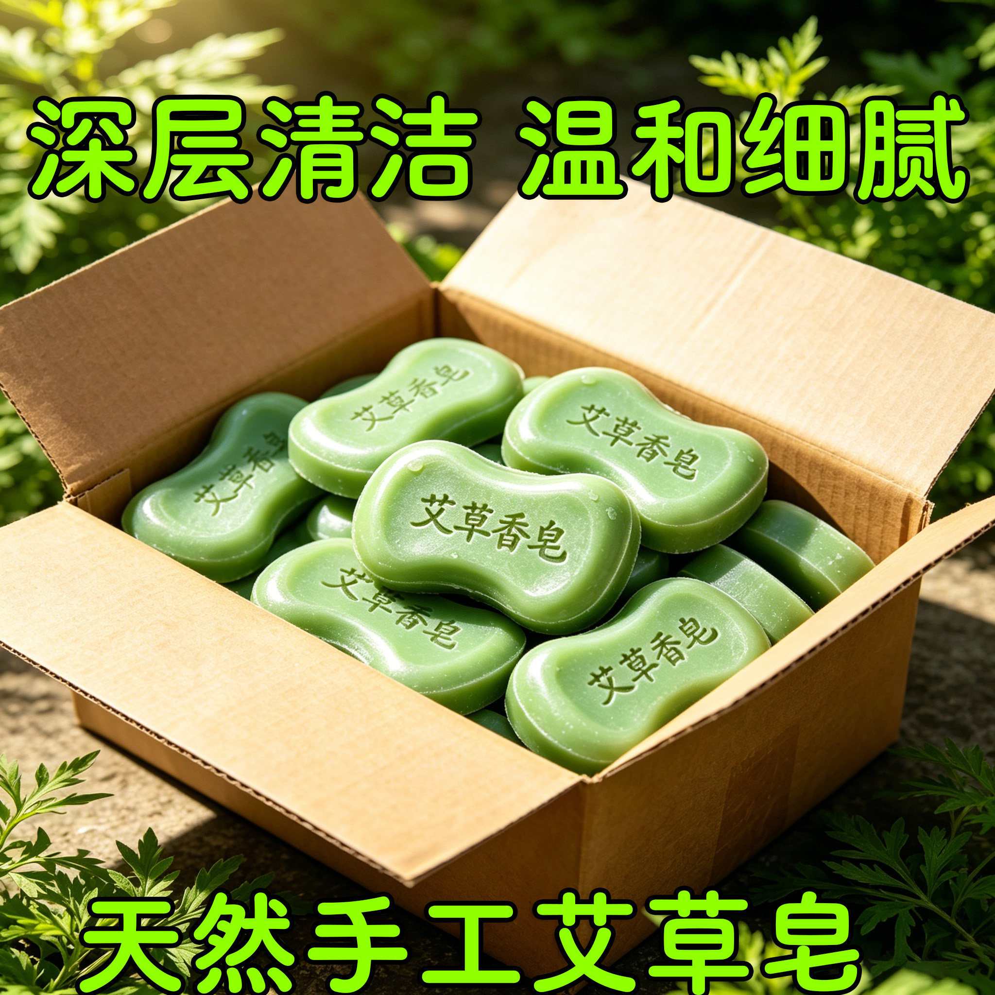 艾叶精油皂艾草皂手工艾草香皂洗脸儿童沐浴洗护艾草皂香味持久