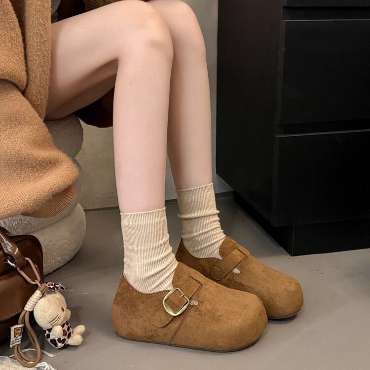 全包厚底勃肯鞋女鞋子秋冬一脚蹬博肯豆豆鞋2025新款加绒毛毛棉鞋