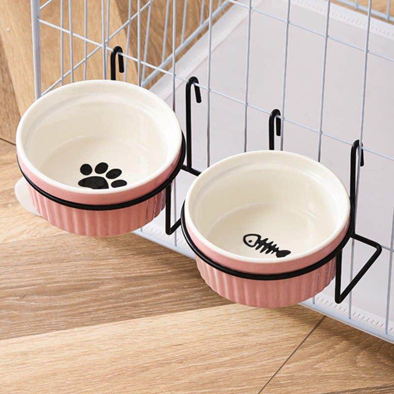 猫碗防打翻猫食盆悬挂式喝水碗陶瓷固定狗盆挂笼宠物碗幼犬幼猫