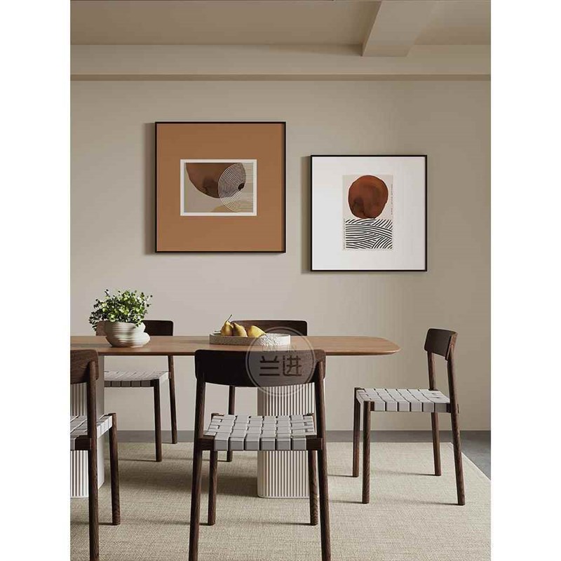 餐厅装饰画现代简约抽象饭厅挂画侘寂风正方形壁画饭桌背景墙面画图片