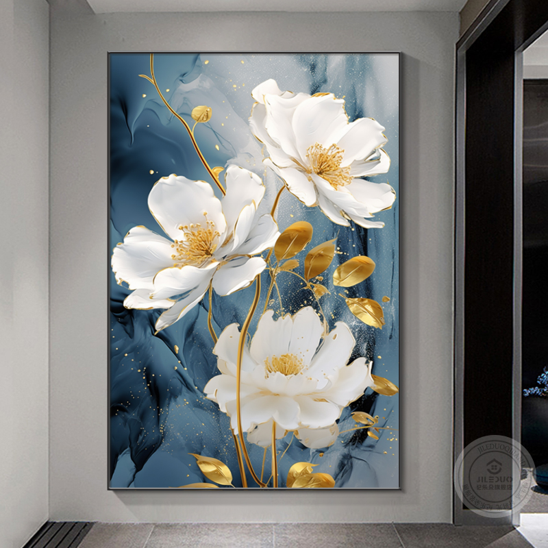 奶油风花卉客厅装饰画花开富贵落地画沙发背景墙现代简约晶瓷挂画图片