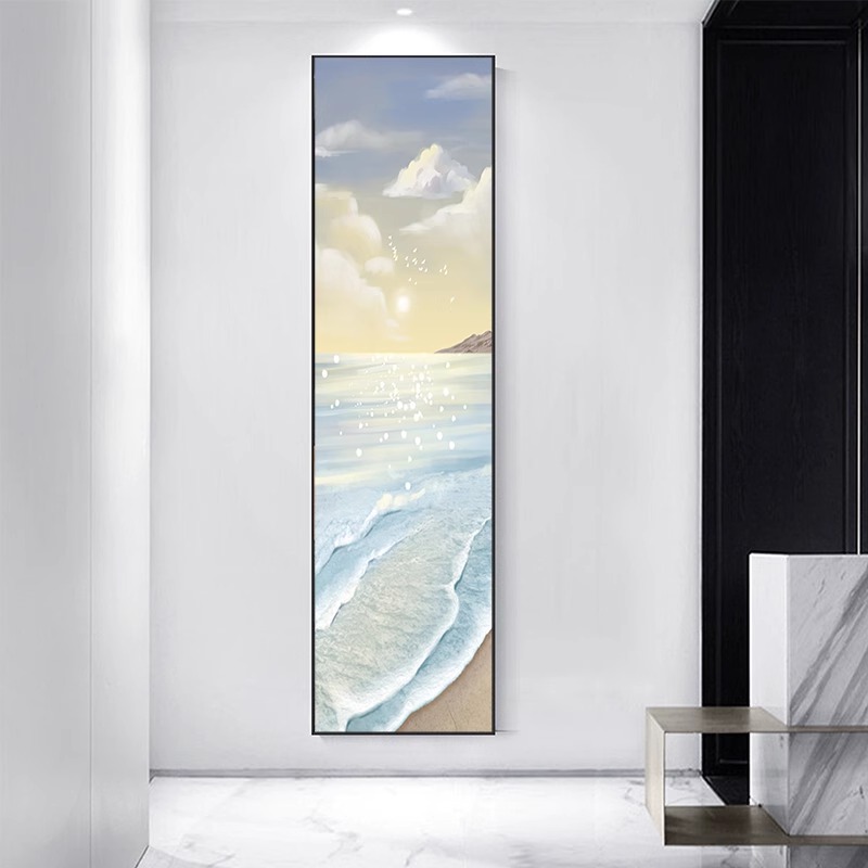 肌理油画几何抽象窄长条竖版挂画入户玄关装饰画正对门走廊过道壁图片