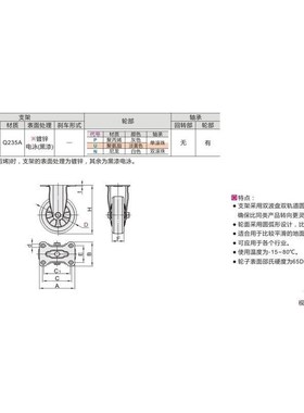 怡合工业脚轮 容许载荷35~170kg 固定型CBK01 CBOK01-D40-N P U