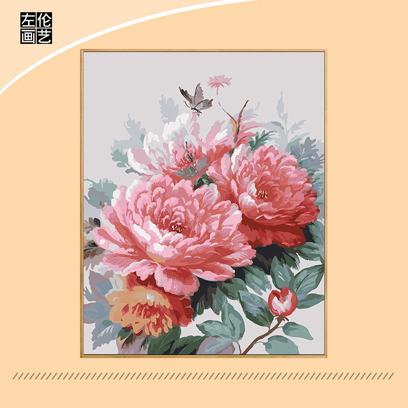 牡丹花数字油画diy手工填色新中式客厅装饰画国风丙烯手绘油彩画图片