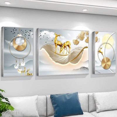 轻奢抽象客厅装饰画简约沙发背景墙挂画高级感餐厅三联画抽象壁画