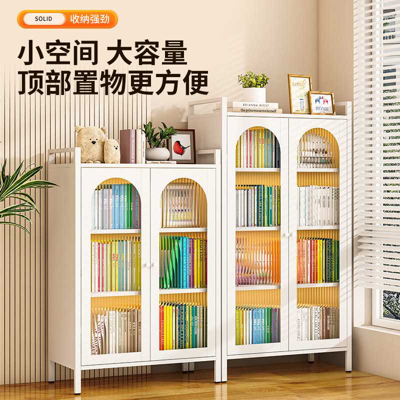 福凯祥钢制书柜落地多层带门防尘儿童绘本架带轮书架储物柜收纳架图片