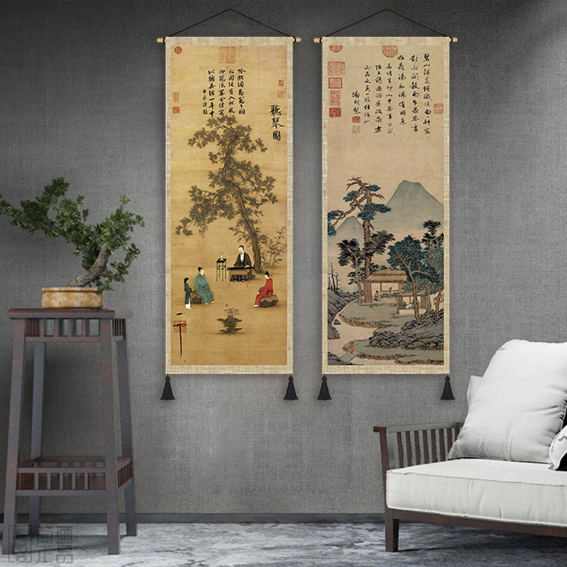 中式古典古代双层加厚布艺挂画古风空间墙壁装饰挂布挂毯画图片