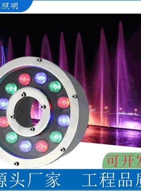 喷泉灯水池景观灯水下射灯12Vw24V七彩防水涌泉灯环形中孔水底灯9