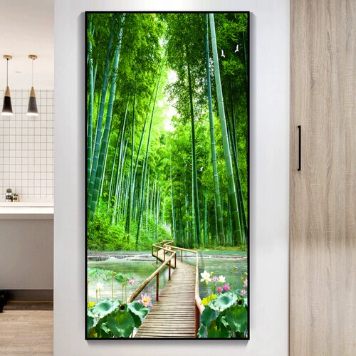 现代入户玄关画竖过道走廊风景招财壁画挂画