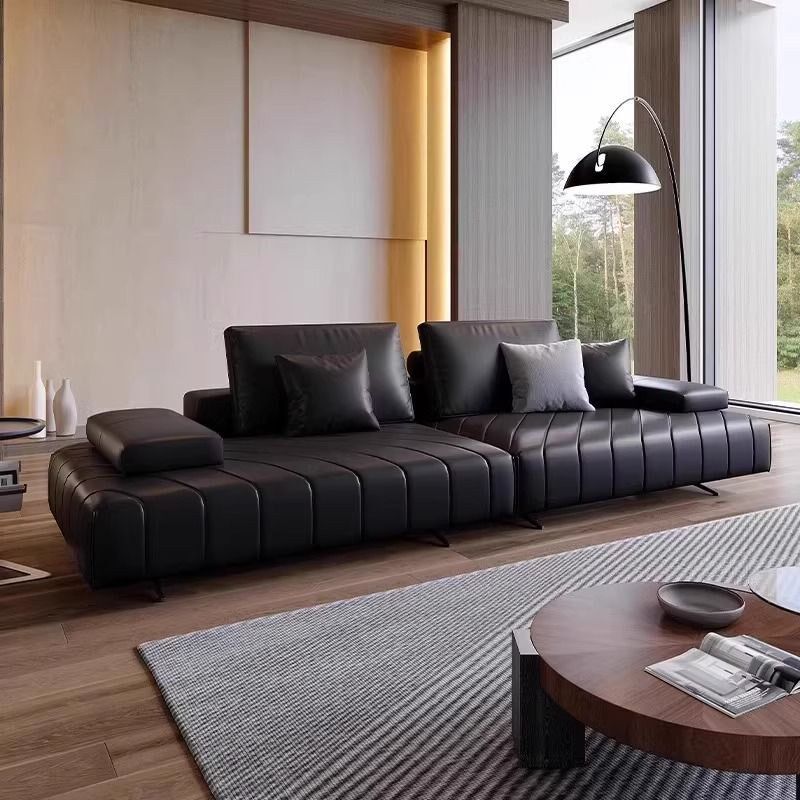 意式极简加厚牛皮罗兰沙发现代简约黑色直排皮艺真皮沙发