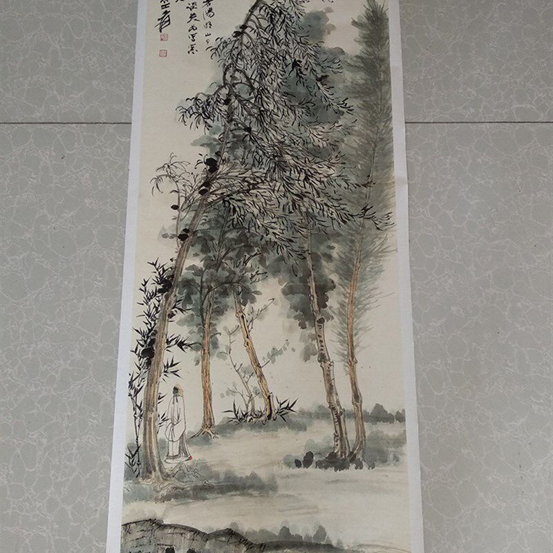 张千图国画竖幅原清艺术微喷宣纸打印复画心中式