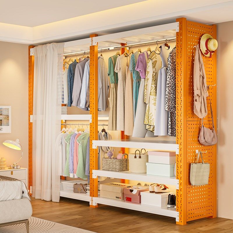 货架衣柜简易组装卧室房间衣帽间diy收纳架子落地开放式角钢衣架