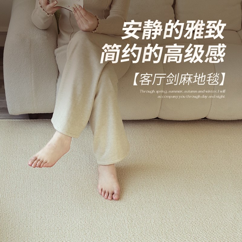 仿剑麻地毯客厅2025新款免洗可擦亚麻原木风家用沙发茶几纯色地垫