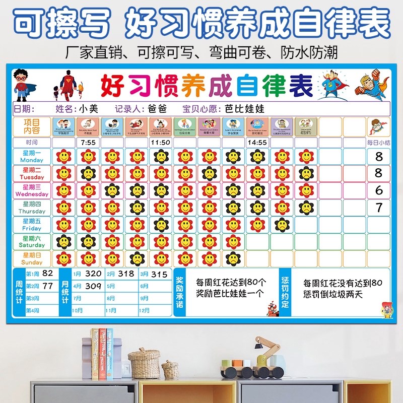 儿童成长自律表宝宝好习惯养成表自律学习计划表家庭积分奖罚规则