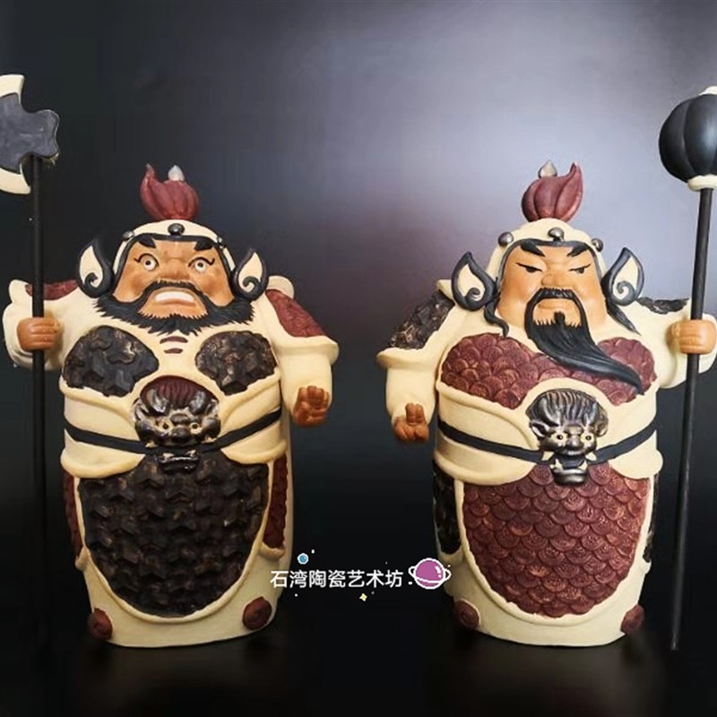 石湾公仔门神手工中式入伙开业招财门神哼哈二将
