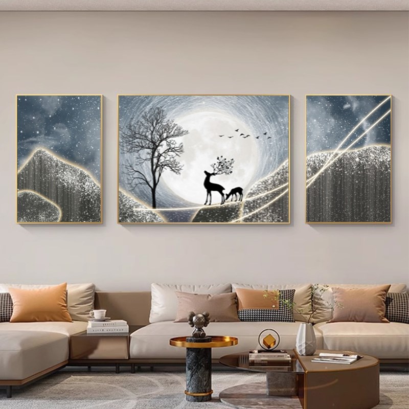 晶瓷画立体镶钻壁画画挂画现代背景画三联画