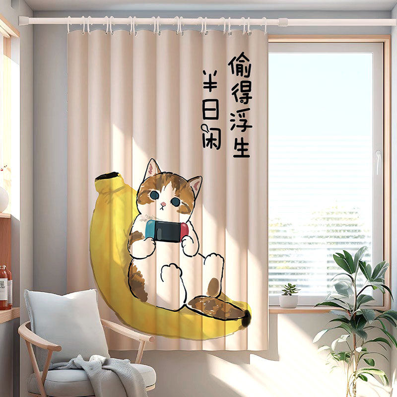 定儿童个性书房窗帘免打孔安装遮光帘房间窗帘遮挡帘