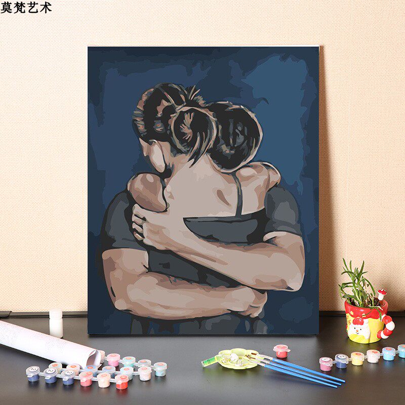 数字油画手工填情侣拥抱相濡以沫手工手绘涂色填色油彩画画