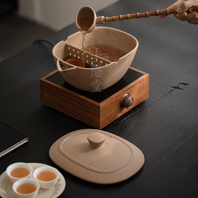 圭隐堂老岩泥古法围炉煮茶碗煮茶器白茶煮泡碗复古茶壶黑晶炉套装