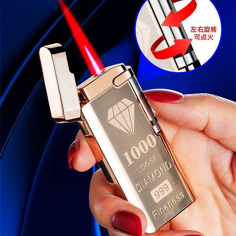 高端电池充气打火机电子感应金属侧滑红焰防风男创意点火个性潮流