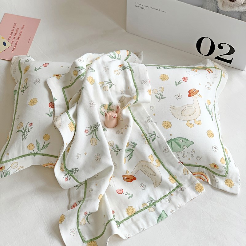 儿童卡通可爱双层纱竹纤维枕套30x50宝宝枕芯套乳胶枕头套子40x60