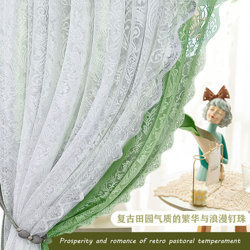 梦幻蕾丝窗帘纱帘复古公主风飘窗阳台免打孔窗