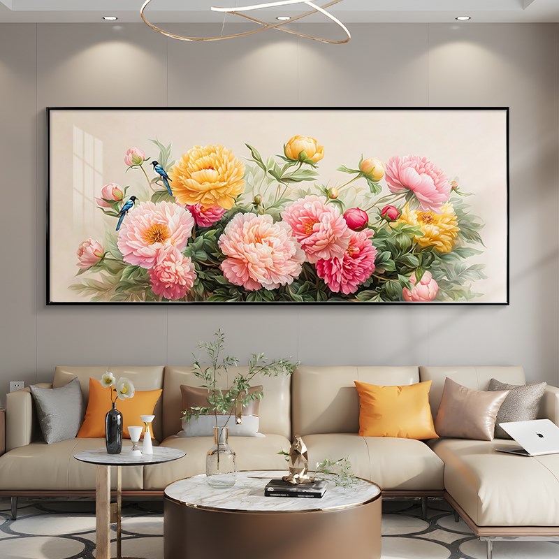 花开富贵画背景墙挂画牡丹花手绘油画壁画
