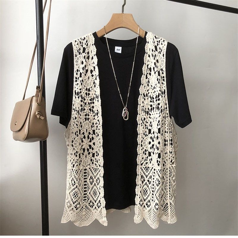 文艺范春夏季背心女镂空钩花蕾丝针织马甲开衫外套无袖花边坎披肩