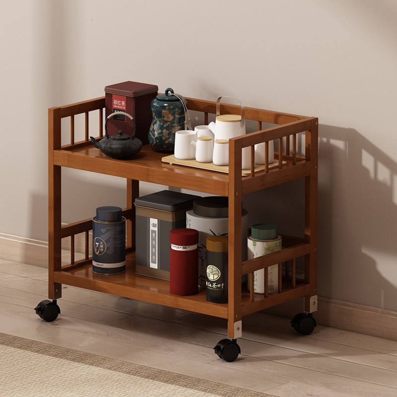 带轮可移动小推车家用实木茶几小户型沙发边几茶水架多功能置物架