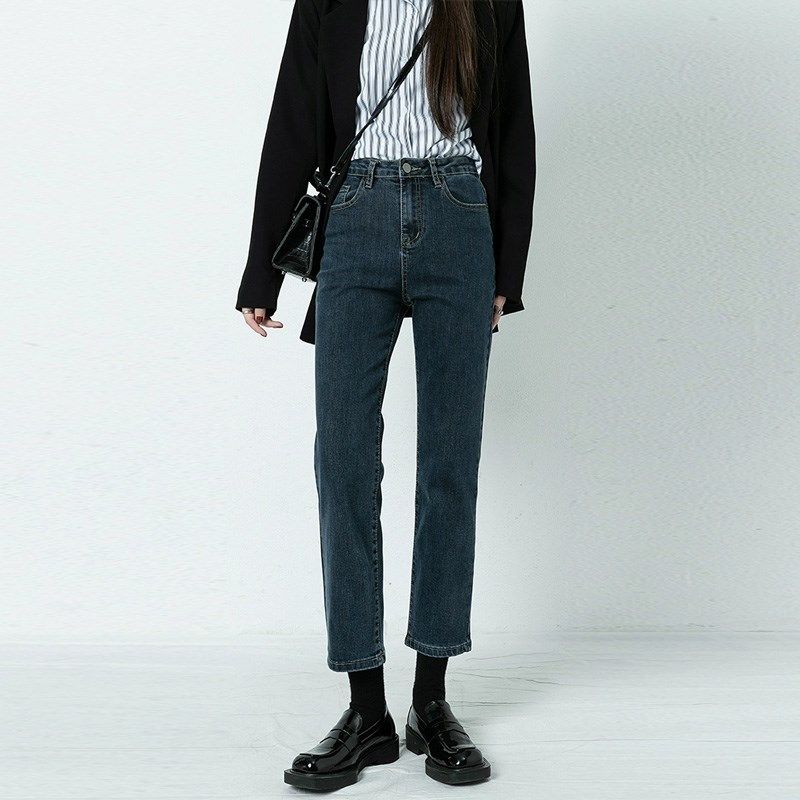 蓝灰色直筒牛仔裤女秋冬新款高腰弹力梨形小个子显瘦九分烟管裤子,女装/女士精品,牛仔裤,淘宝优惠券,粉丝福利购,淘宝优惠卷
