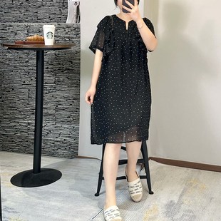 2024波点显瘦气质木耳边短袖夏季薄款大码女装胖mm裙子微胖连衣裙