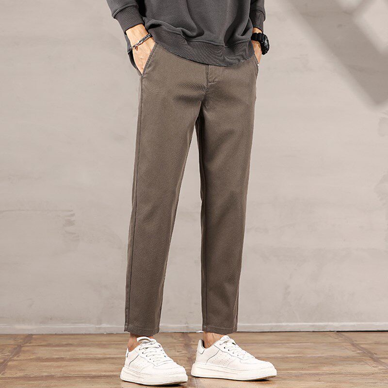 裤子男秋季九分裤子宽松直筒西裤棕色休闲裤男款小脚商务垂感男装