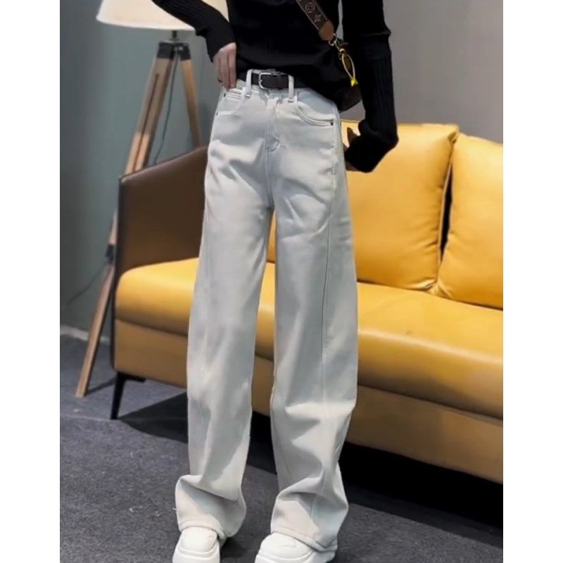 复古色窄版遮胯阔腿牛仔裤2024冬季新款加绒高腰显瘦宽松阔腿裤子,女装/女士精品,大码裤装,淘宝优惠券,粉丝福利购,淘宝优惠卷