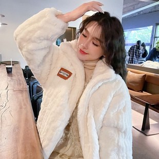 羊羔毛外套女冬中长款仿兔毛皮草大衣宽松加厚白色立领毛毛绒上衣