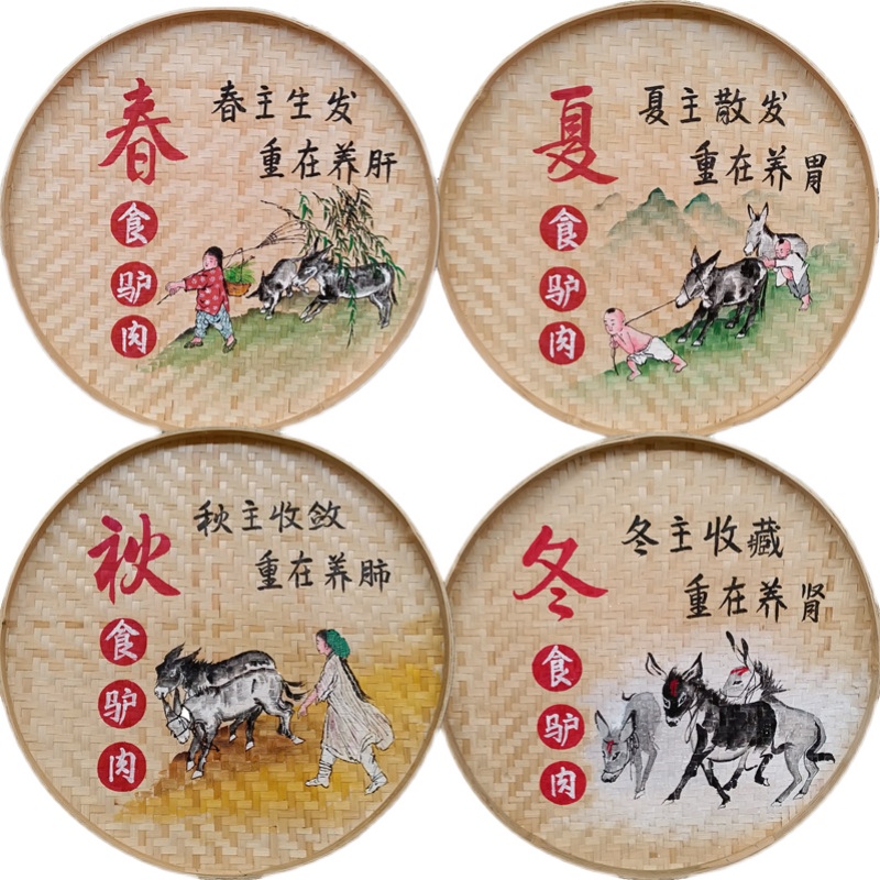 手绘竹编簸箕画装饰品餐厅挂饰米筛墙饰牛羊驴农村壁挂农家乐挂画图片