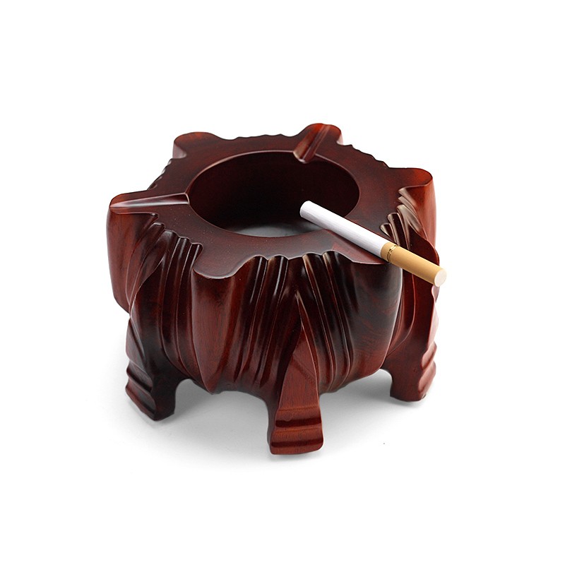 实木烟灰缸红黑木色楠木质客厅茶几根雕烟灰缸防摔大号网吧酒吧
