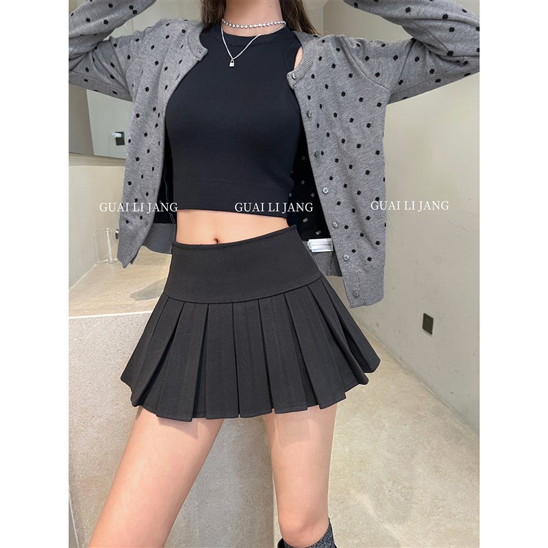 学院风毛呢半身百褶裙女秋冬小个子高腰显瘦短款jk包臀西装a字裙