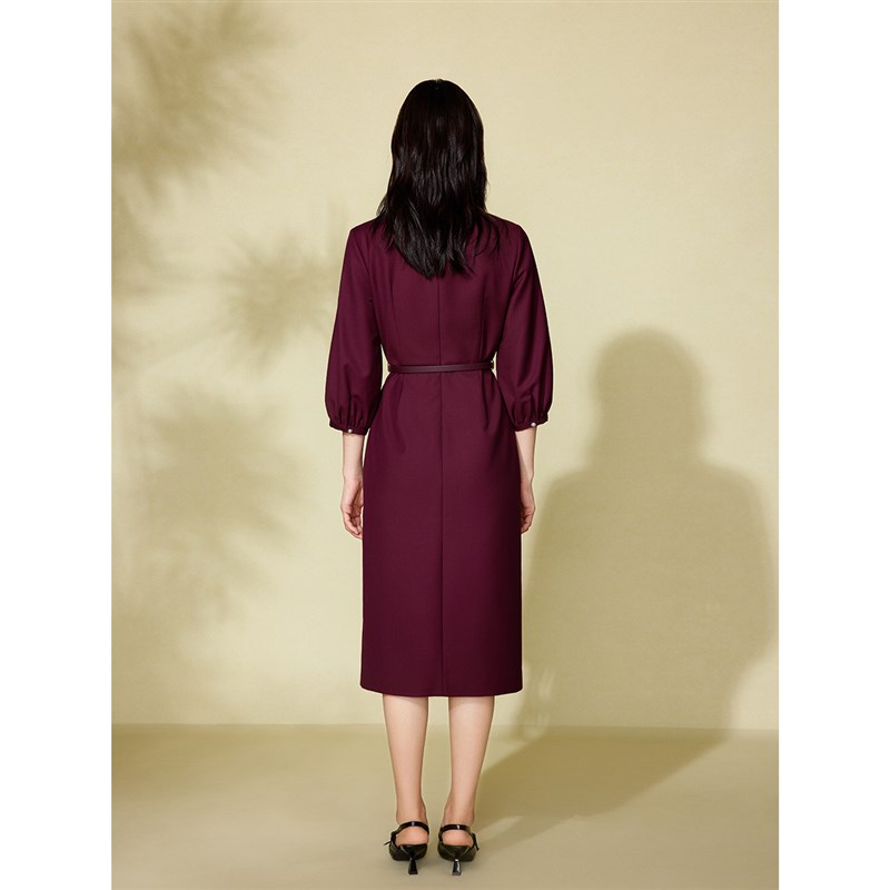 【红韵启年】粉蓝衣橱2025春装新款复古拼接七分袖轻礼服连衣裙女