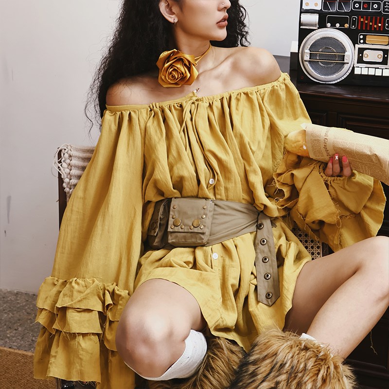 哟酷酷(南法假日)新疆旅行长袖裙子女高级氛围感穿搭宽袖连衣裙