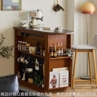 北欧实木岛台家用小户型岩板多功能工作台餐厅复古储物隔断吧台柜