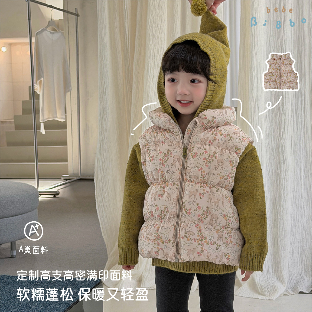 36686 BI8BO2026冬季新款儿童卡通可爱宽松休闲百搭碎花棉马甲